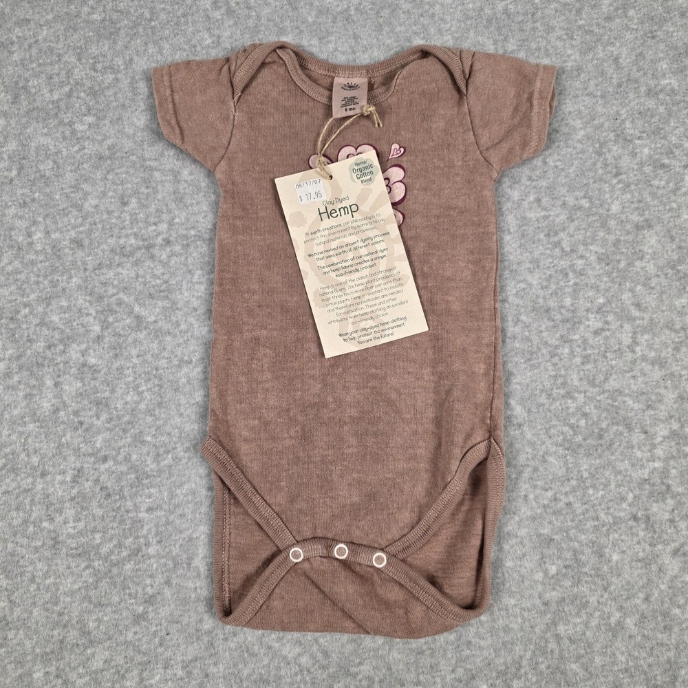 Earth Creations Romper‎ Baby Girls 3-6 Months Brown Hemp Organic Floral Bodysuit